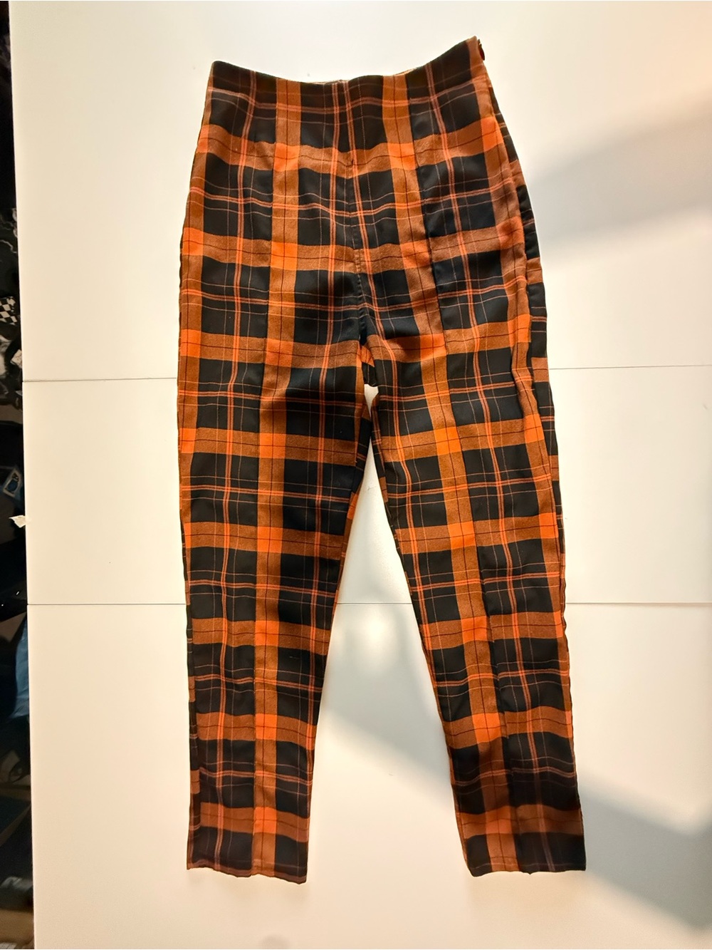 Collectif Orange and Black Plaid Chinos